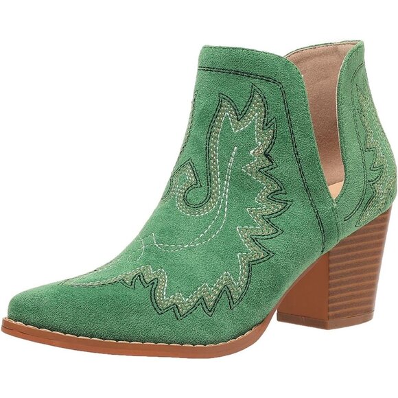 No Brand Shoes - 🆕 Women Green Cowgirl Boots Ankle Western Pointed Toe Cutout Chunky Short Heels
